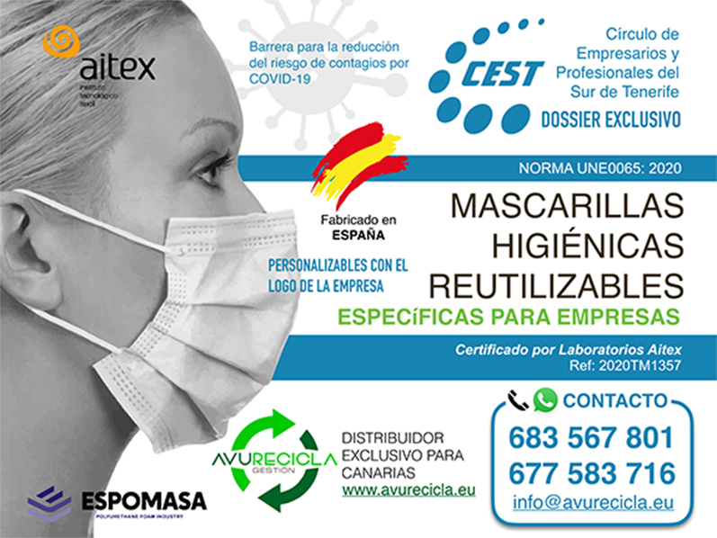 Oferta especial para asociados del Cest de Mascarillas reutilizables. Empresa asociada Avurecicla