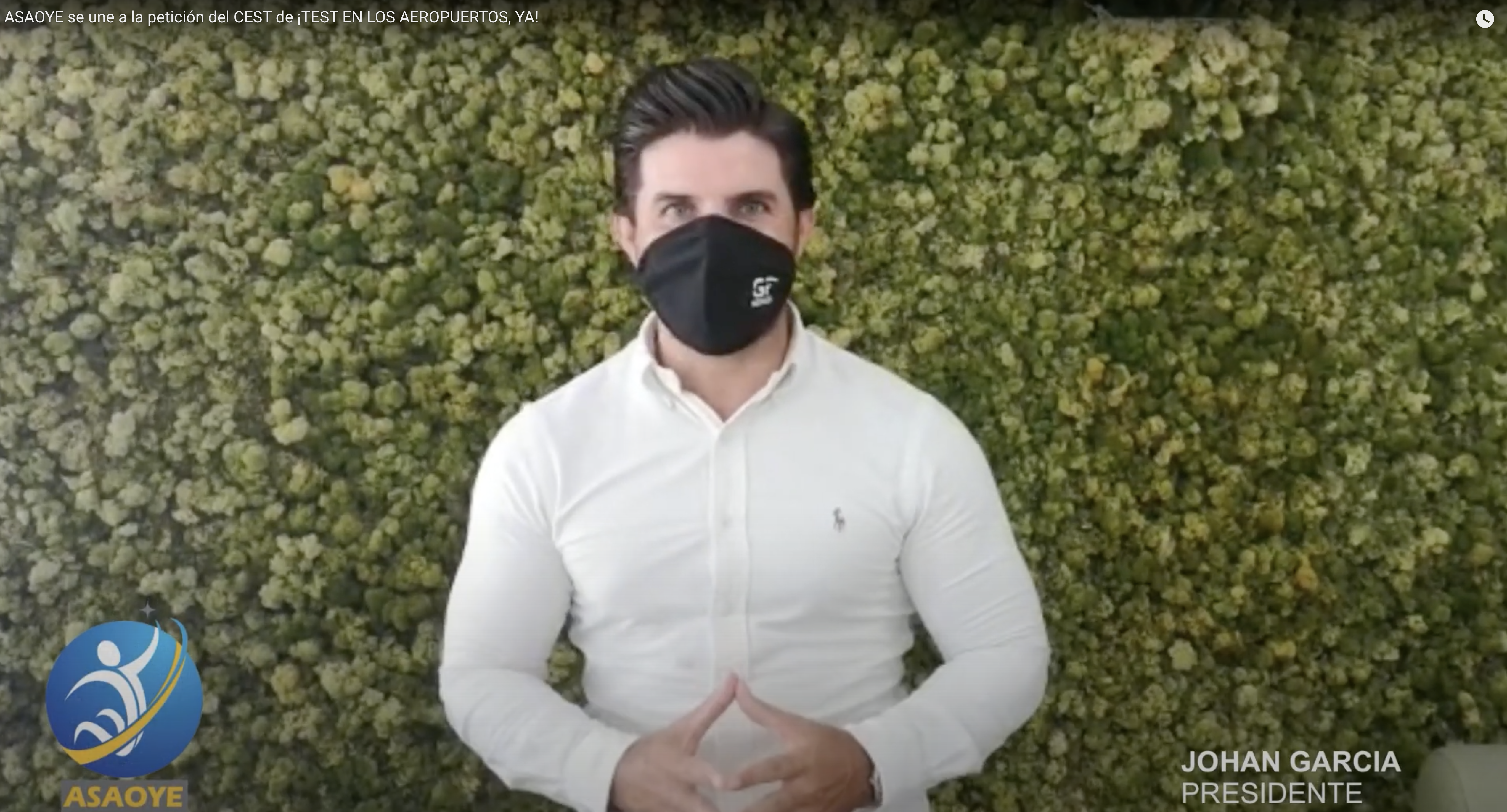 La Asociación de Animadores, Ocio y Entretenimiento Hotelero de Canarias – ASAOYE se une a la Campaña del CEST «PROTEGER CANARIAS, SALVAR AL TURISMO» ¡TEST EN LOS AEROPUERTOS, YA! Video de Johan Garcia, Presidente de ASAOYE.